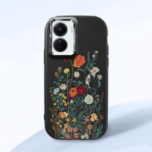 HONTINGA Vivo Y02S ile Uyumlu Kılıfı Kamera Korumalı Düşüme Önleyici Basitlik Siyah Yumuşak Silikon Telefon Kılıfı Çiçek Desenli K4-0242