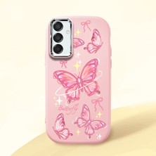 HONTINGA Samsung Galaxy M15 ile Uyumlu Kılıfı Kamera Korumalı Düşüme Önleyici Basitlik Pembe Yumuşak Silikon Telefon Kılıfı Pembe Kelebek Desenli K4-0256