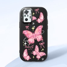 HONTINGA Xiaomi Redmi Note 10 Pro ile Uyumlu Kılıfı Kamera Korumalı Düşüme Önleyici Basitlik Siyah Yumuşak Silikon Telefon Kılıfı Pembe Kelebek Desenli K4-0256