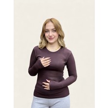 Levamor Kadın Bisiklet Yaka Parmak Geçmeli Detaylı Likralı Pamuklu Body