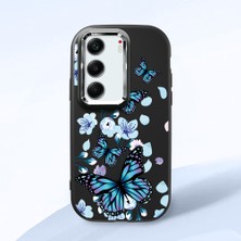 HONTINGA Tecno Camon 40 ile Uyumlu Kılıfı Kamera Korumalı Düşüme Önleyici Basitlik Siyah Yumuşak Silikon Telefon Kılıfı Mavi Kelebek Desenli K4-0230