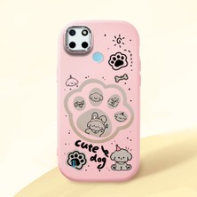 HONTINGA Realme C21Y ile Uyumlu Kılıfı Kamera Korumalı Düşüme Önleyici Basitlik Pembe Yumuşak Silikon Telefon Kılıfı Köpek Desenli K4-0233