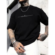 Etiler Collection Baskılı Oversize Bisiklet Yaka T-Shirt - Siyah