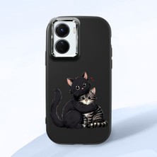 HONTINGA Vivo Y02S ile Uyumlu Kılıfı Kamera Korumalı Düşüme Önleyici Basitlik Siyah Yumuşak Silikon Telefon Kılıfı Kedi Desenli K4-0235