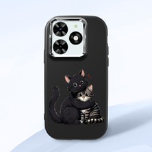 HONTINGA Infinix Smart 8 Pro ile Uyumlu Kılıfı Kamera Korumalı Düşüme Önleyici Basitlik Siyah Yumuşak Silikon Telefon Kılıfı Kedi Desenli K4-0235