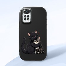 HONTINGA Redmi Note 11 ile Uyumlu Kılıfı Kamera Korumalı Düşüme Önleyici Basitlik Siyah Yumuşak Silikon Telefon Kılıfı Kedi Desenli K4-0235
