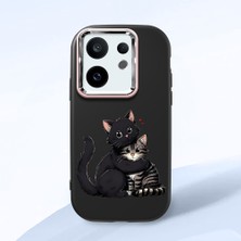 HONTINGA Vivo X200 Fe ile Uyumlu Kılıfı Kamera Korumalı Düşüme Önleyici Basitlik Siyah Yumuşak Silikon Telefon Kılıfı Kedi Desenli K4-0235