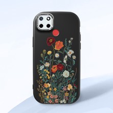 HONTINGA Realme C25 ile Uyumlu Kılıfı Kamera Korumalı Düşüme Önleyici Basitlik Siyah Yumuşak Silikon Telefon Kılıfı Çiçek Desenli K4-0242