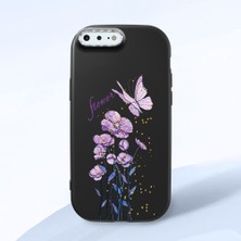 HONTINGA iPhone 8 Plus ile Uyumlu Kılıfı Kamera Korumalı Düşüme Önleyici Basitlik Siyah Yumuşak Silikon Telefon Kılıfı Mor Kelebek Desenli K4-0244