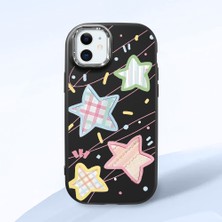 HONTINGA iPhone 12 Mini ile Uyumlu Kılıfı Kamera Korumalı Düşüme Önleyici Basitlik Siyah Yumuşak Silikon Telefon Kılıfı Renkli Yıldız Desenli K4-0247