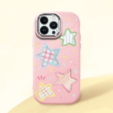 HONTINGA iPhone 13 Pro Max ile Uyumlu Kılıfı Kamera Korumalı Düşüme Önleyici Basitlik Pembe Yumuşak Silikon Telefon Kılıfı Renkli Yıldız Desenli K4-0247