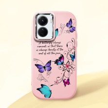 HONTINGA Vivo Y02S ile Uyumlu Kılıfı Kamera Korumalı Düşüme Önleyici Basitlik Pembe Yumuşak Silikon Telefon Kılıfı Kelebek Desenli K4-0243