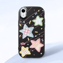 HONTINGA iPhone Xr ile Uyumlu Kılıfı Kamera Korumalı Düşüme Önleyici Basitlik Siyah Yumuşak Silikon Telefon Kılıfı Renkli Yıldız Desenli K4-0247