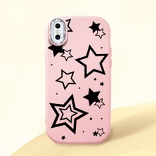 HONTINGA iPhone Xs Max ile Uyumlu Kılıfı Kamera Korumalı Düşüme Önleyici Basitlik Pembe Yumuşak Silikon Telefon Kılıfı Siyah Yıldız Desenli K4-0245