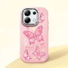 HONTINGA Redmi Note 13 4g ile Uyumlu Kılıfı Kamera Korumalı Düşüme Önleyici Basitlik Pembe Yumuşak Silikon Telefon Kılıfı Pembe Kelebek Desenli K4-0256