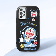 HONTINGA Samsung Galaxy A72 ile Uyumlu Kılıfı Kamera Korumalı Düşüme Önleyici Basitlik Siyah Yumuşak Silikon Telefon Kılıfı Doraemon Desenli K4-0251