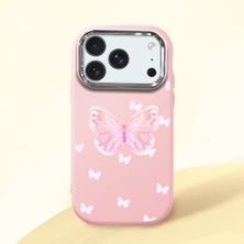 HONTINGA iPhone 17 Pro ile Uyumlu Kılıfı Kamera Korumalı Düşüme Önleyici Basitlik Pembe Yumuşak Silikon Telefon Kılıfı Kelebek Desenli K4-0260