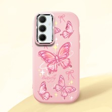 HONTINGA Samsung Galaxy A35 ile Uyumlu Kılıfı Kamera Korumalı Düşüme Önleyici Basitlik Pembe Yumuşak Silikon Telefon Kılıfı Pembe Kelebek Desenli K4-0256