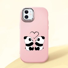 HONTINGA iPhone 12 Mini ile Uyumlu Kılıfı Kamera Korumalı Düşüme Önleyici Basitlik Pembe Yumuşak Silikon Telefon Kılıfı Panda Desenli K4-0239