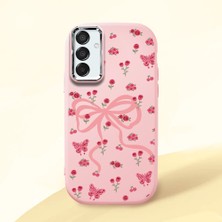 HONTINGA Samsung Galaxy M15 ile Uyumlu Kılıfı Kamera Korumalı Düşüme Önleyici Basitlik Pembe Yumuşak Silikon Telefon Kılıfı Fiyonk Desenli K4-0253