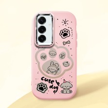 HONTINGA Samsung Galaxy S25 Plus ile Uyumlu Kılıfı Kamera Korumalı Düşüme Önleyici Basitlik Pembe Yumuşak Silikon Telefon Kılıfı Köpek Desenli K4-0233