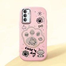 HONTINGA Samsung Galaxy M23 ile Uyumlu Kılıfı Kamera Korumalı Düşüme Önleyici Basitlik Pembe Yumuşak Silikon Telefon Kılıfı Köpek Desenli K4-0233