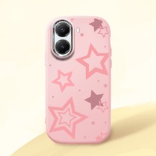 HONTINGA Poco X7 Pro ile Uyumlu Kılıfı Kamera Korumalı Düşüme Önleyici Basitlik Pembe Yumuşak Silikon Telefon Kılıfı Renkli Yıldızlar Desenli K4-0232