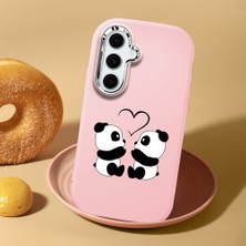 HONTINGA Samsung Galaxy S24 Fe ile Uyumlu Kılıfı Kamera Korumalı Düşüme Önleyici Basitlik Pembe Yumuşak Silikon Telefon Kılıfı Panda Desenli K4-0239