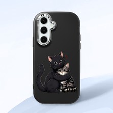 HONTINGA Samsung Galaxy S24 Fe ile Uyumlu Kılıfı Kamera Korumalı Düşüme Önleyici Basitlik Siyah Yumuşak Silikon Telefon Kılıfı Kedi Desenli K4-0235