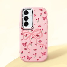 HONTINGA Samsung Galaxy S25 Plus ile Uyumlu Kılıfı Kamera Korumalı Düşüme Önleyici Basitlik Pembe Yumuşak Silikon Telefon Kılıfı Fiyonk Desenli K4-0253