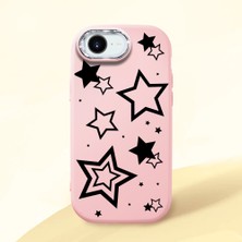 HONTINGA iPhone 16E ile Uyumlu Kılıfı Kamera Korumalı Düşüme Önleyici Basitlik Pembe Yumuşak Silikon Telefon Kılıfı Siyah Yıldız Desenli K4-0245