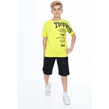 Rapapa Neon Sarı Baskılı Erkek Çocuk Tişört Şort Takım – Yazlık Rahat Spor Kombin 0903