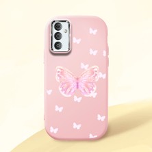 HONTINGA Samsung Galaxy M23 ile Uyumlu Kılıfı Kamera Korumalı Düşüme Önleyici Basitlik Pembe Yumuşak Silikon Telefon Kılıfı Kelebek Desenli K4-0260