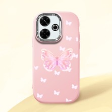 HONTINGA Redmi 13 ile Uyumlu Kılıfı Kamera Korumalı Düşüme Önleyici Basitlik Pembe Yumuşak Silikon Telefon Kılıfı Kelebek Desenli K4-0260