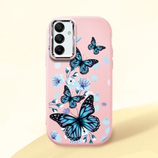 HONTINGA Samsung Galaxy A15 ile Uyumlu Kılıfı Kamera Korumalı Düşüme Önleyici Basitlik Pembe Yumuşak Silikon Telefon Kılıfı Mavi Kelebek Desenli K4-0230