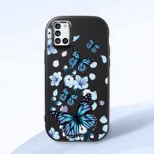HONTINGA Samsung Galaxy A31 ile Uyumlu Kılıfı Kamera Korumalı Düşüme Önleyici Basitlik Siyah Yumuşak Silikon Telefon Kılıfı Mavi Kelebek Desenli K4-0230