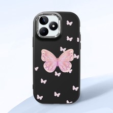 HONTINGA Realme C53 ile Uyumlu Kılıfı Kamera Korumalı Düşüme Önleyici Basitlik Siyah Yumuşak Silikon Telefon Kılıfı Kelebek Desenli K4-0260