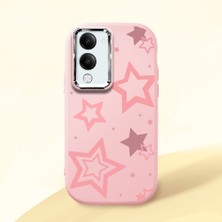 HONTINGA Vivo Y04 ile Uyumlu Kılıfı Kamera Korumalı Düşüme Önleyici Basitlik Pembe Yumuşak Silikon Telefon Kılıfı Renkli Yıldızlar Desenli K4-0232