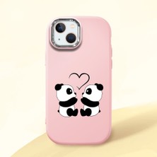 HONTINGA iPhone 13 ile Uyumlu Kılıfı Kamera Korumalı Düşüme Önleyici Basitlik Pembe Yumuşak Silikon Telefon Kılıfı Panda Desenli K4-0239