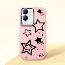 HONTINGA Vivo Y28 ile Uyumlu Kılıfı Kamera Korumalı Düşüme Önleyici Basitlik Pembe Yumuşak Silikon Telefon Kılıfı Siyah Yıldız Desenli K4-0245