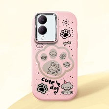 HONTINGA Vivo Y28 ile Uyumlu Kılıfı Kamera Korumalı Düşüme Önleyici Basitlik Pembe Yumuşak Silikon Telefon Kılıfı Köpek Desenli K4-0233