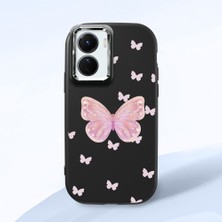 HONTINGA Vivo Y02S ile Uyumlu Kılıfı Kamera Korumalı Düşüme Önleyici Basitlik Siyah Yumuşak Silikon Telefon Kılıfı Kelebek Desenli K4-0260