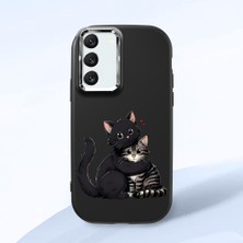 HONTINGA Samsung Galaxy S22 ile Uyumlu Kılıfı Kamera Korumalı Düşüme Önleyici Basitlik Siyah Yumuşak Silikon Telefon Kılıfı Kedi Desenli K4-0235