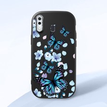 HONTINGA Samsung Galaxy A30 ile Uyumlu Kılıfı Kamera Korumalı Düşüme Önleyici Basitlik Siyah Yumuşak Silikon Telefon Kılıfı Mavi Kelebek Desenli K4-0230