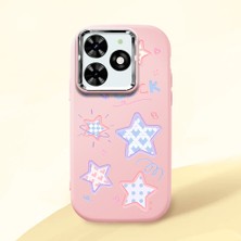 HONTINGA Tecno Spark Go 2024 ile Uyumlu Kılıfı Kamera Korumalı Düşüme Önleyici Basitlik Pembe Yumuşak Silikon Telefon Kılıfı Renkli Yıldızlar Desenli K4-0248