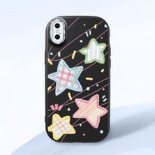 HONTINGA iPhone Xs Max ile Uyumlu Kılıfı Kamera Korumalı Düşüme Önleyici Basitlik Siyah Yumuşak Silikon Telefon Kılıfı Renkli Yıldız Desenli K4-0247