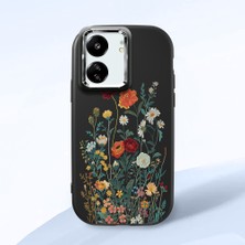 HONTINGA Poco C65 ile Uyumlu Kılıfı Kamera Korumalı Düşüme Önleyici Basitlik Siyah Yumuşak Silikon Telefon Kılıfı Çiçek Desenli K4-0242