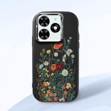 HONTINGA Tecno Spark 20 ile Uyumlu Kılıfı Kamera Korumalı Düşüme Önleyici Basitlik Siyah Yumuşak Silikon Telefon Kılıfı Çiçek Desenli K4-0242