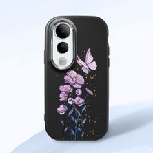 HONTINGA Vivo V50 Lite ile Uyumlu Kılıfı Kamera Korumalı Düşüme Önleyici Basitlik Siyah Yumuşak Silikon Telefon Kılıfı Mor Kelebek Desenli K4-0244
