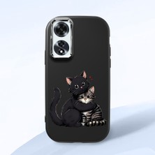HONTINGA Oppo A60 ile Uyumlu Kılıfı Kamera Korumalı Düşüme Önleyici Basitlik Siyah Yumuşak Silikon Telefon Kılıfı Kedi Desenli K4-0235